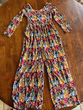 SweetHoney Floral Long Sleeve One-Piece Jumpsuit - Navy, Yellow, Red